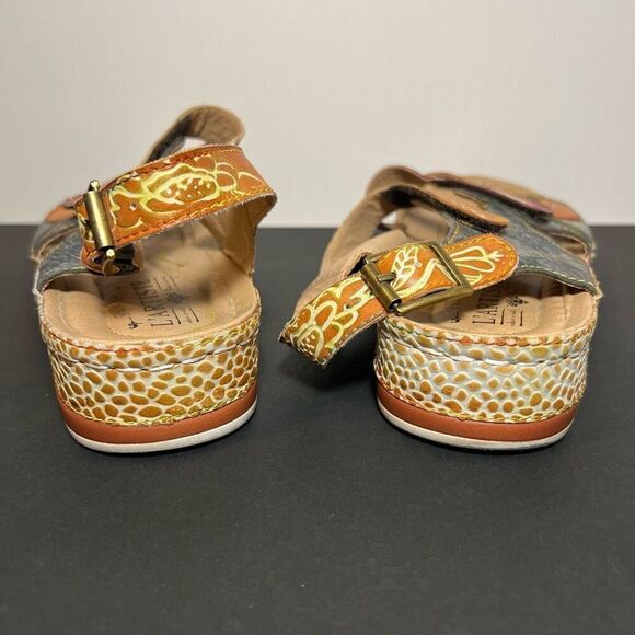 Womens L’ARTISTE Spring Step SUMACAH Hand Painted Leather Sandals / Size 9.5-10 - Picture 4 of 8